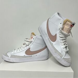 Nike White and Pink Hightop Sneakers